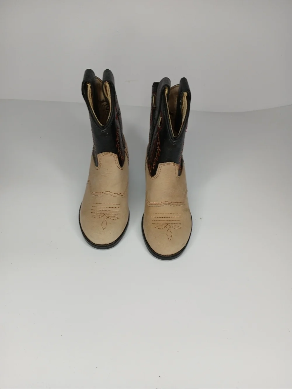 Kids Western Cowboy Boots Tan & Black | Size 2 Toddler | Classic Embroidered Rod